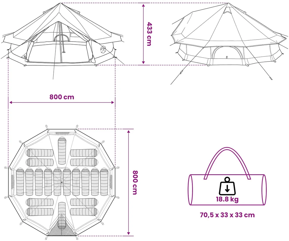 Tipi palapinė 20 asmeniui Žalia Poliesteris ir plienas