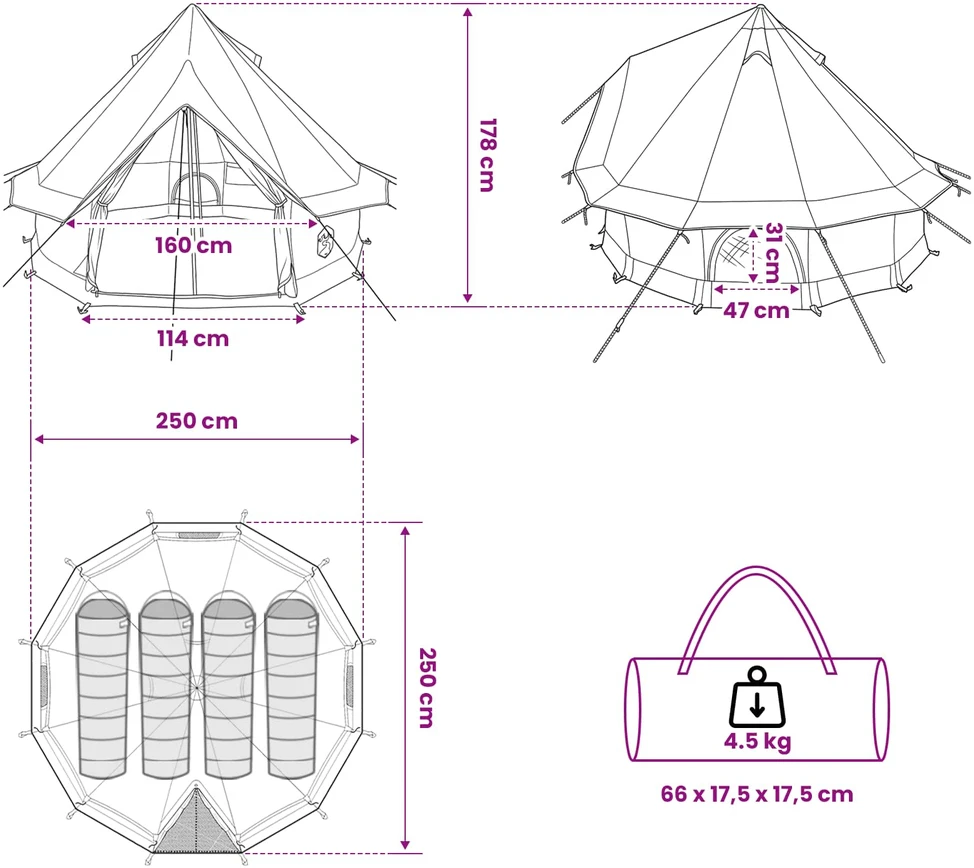 Tipi palapinė 4 asmeniui Mėlyna Poliesteris ir plienas