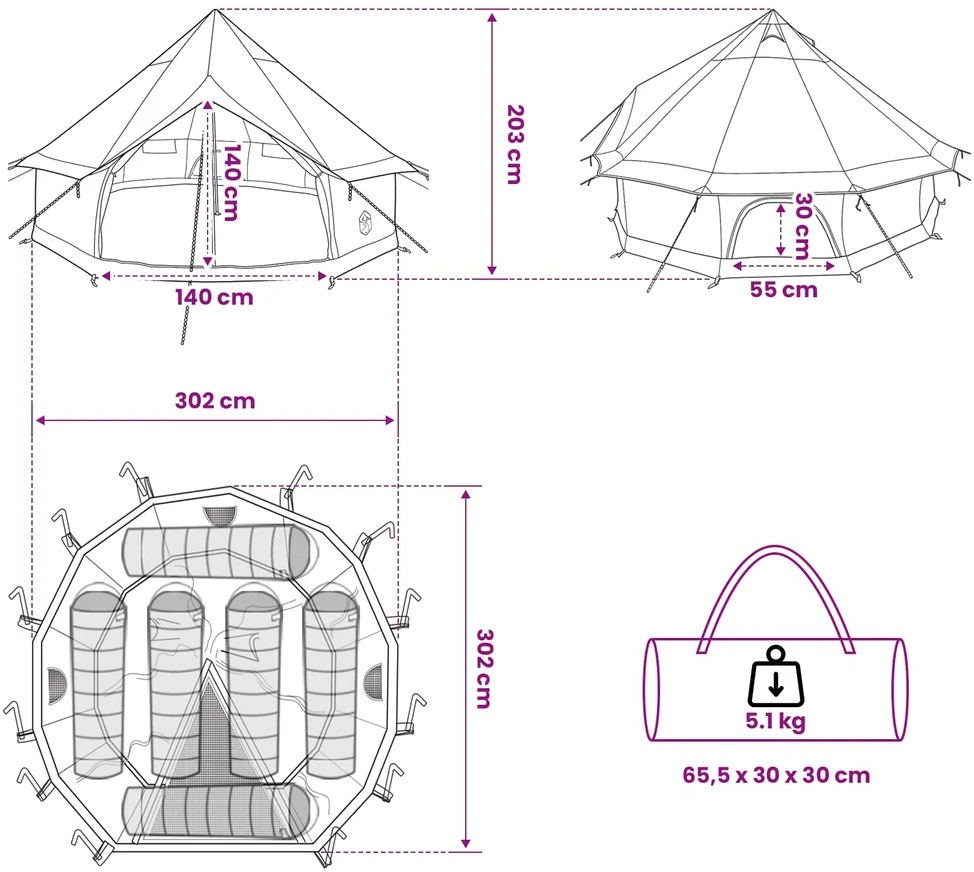 Tipi palapinė 6 asmeniui Armijos Žalia Poliesteris ir plienas