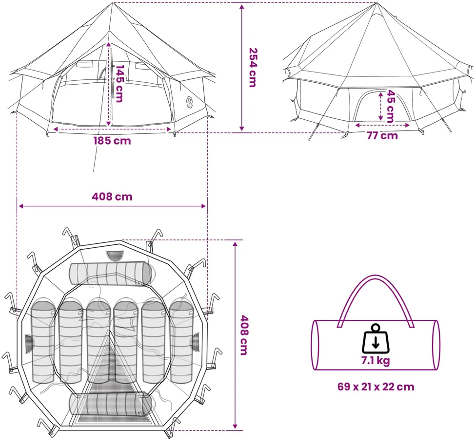 Tipi palapinė 8 asmeniui Armijos Žalia Poliesteris ir plienas