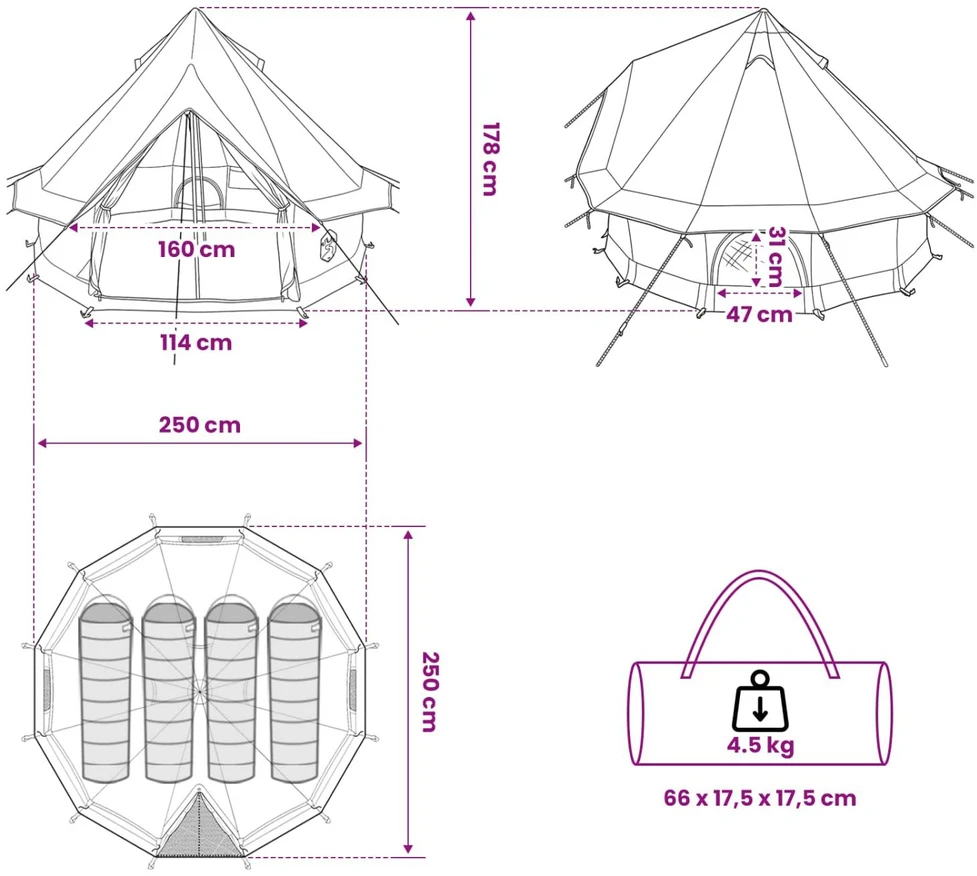 Tipi palapinė 4 asmeniui Mėlyna Poliesteris ir plienas