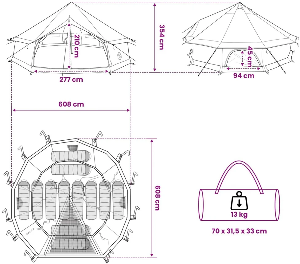 Tipi palapinė 12 asmeniui Alyvuogių žalia