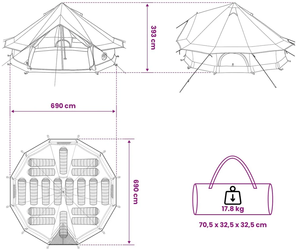 Tipi palapinė 18 asmeniui Armijos Žalia Poliesteris ir plienas
