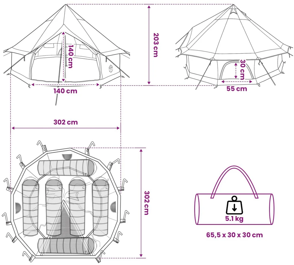 Tipi palapinė 6 asmeniui Ruda Pilka Poliesteris ir plienas