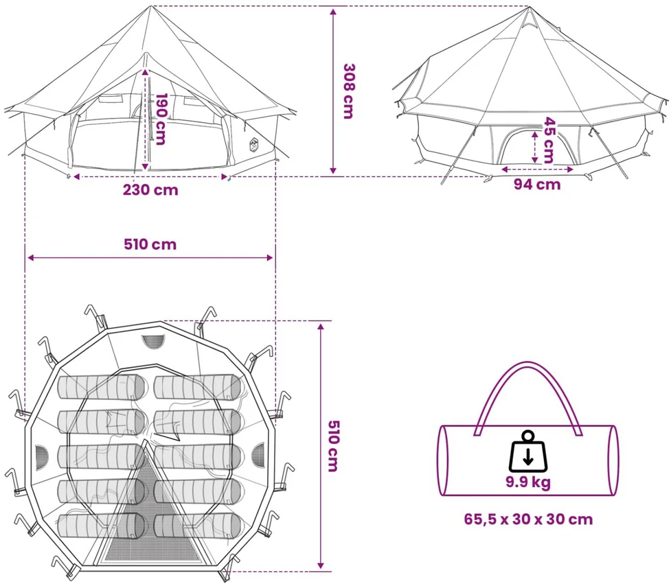 Tipi palapinė 10 asmeniui Ruda Pilka Poliesteris ir plienas