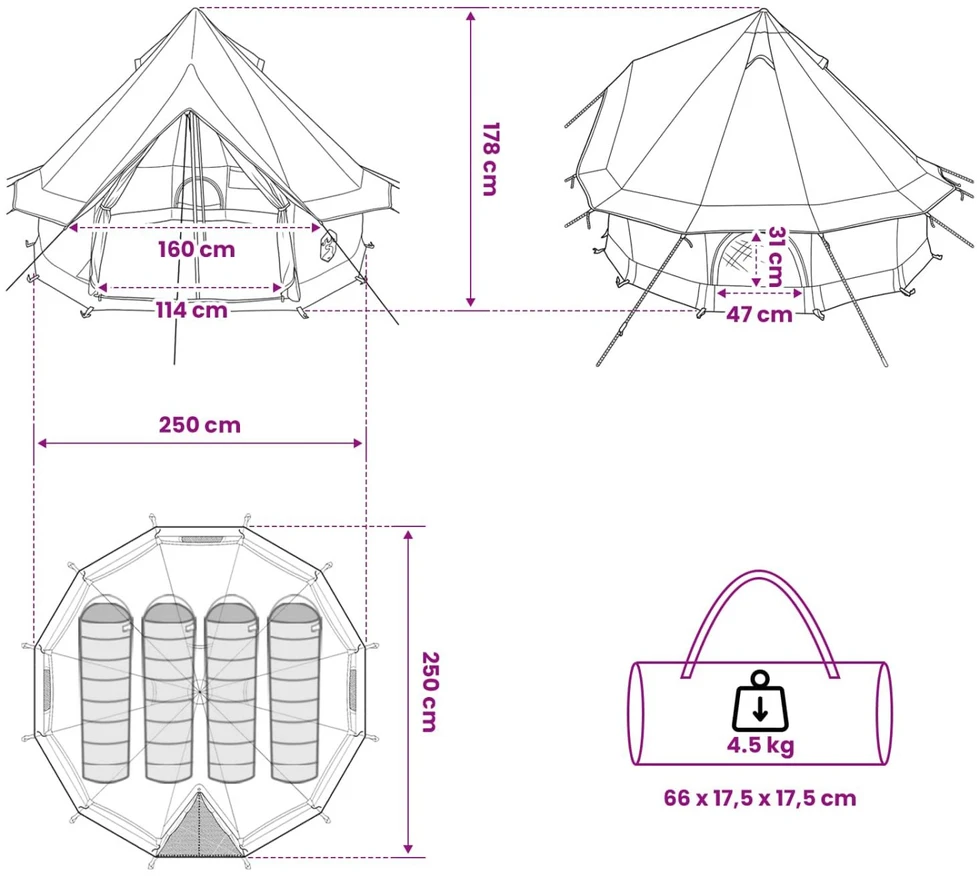 Tipi palapinė 4 asmeniui Žalia Poliesteris ir plienas