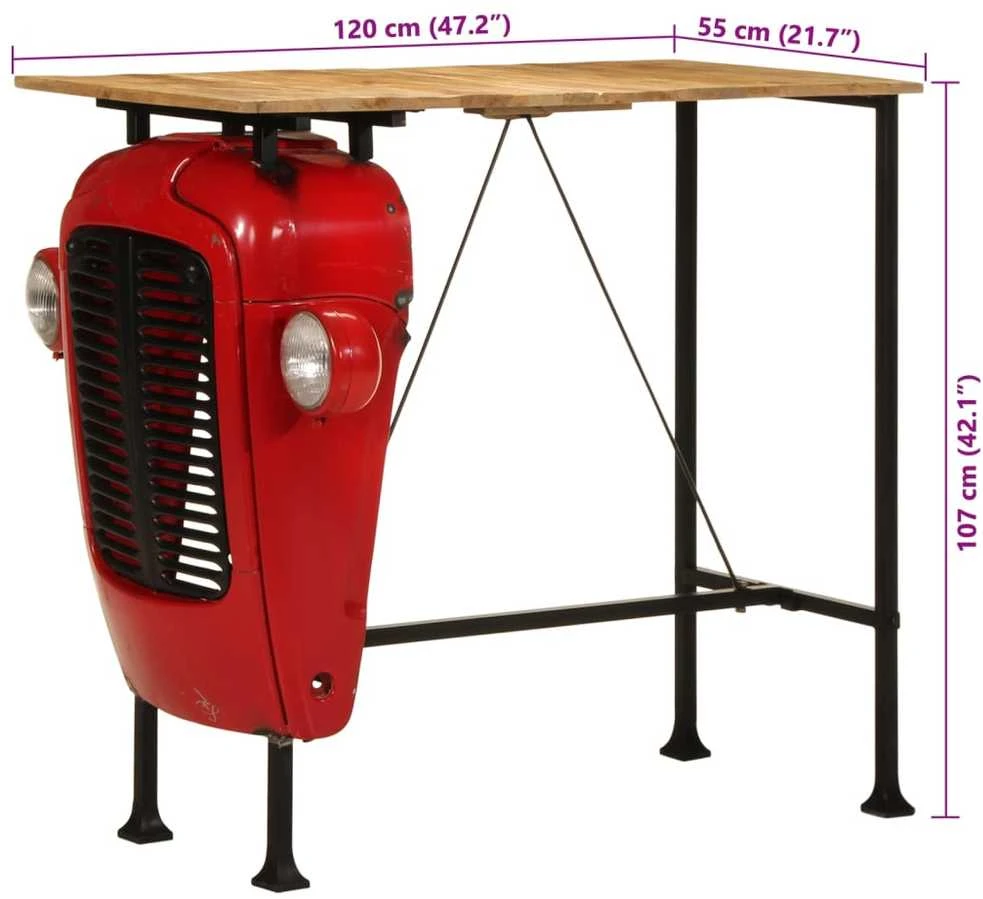 Traktoriaus baro stalas, raudonas/rudas, 55x120x107cm, mango