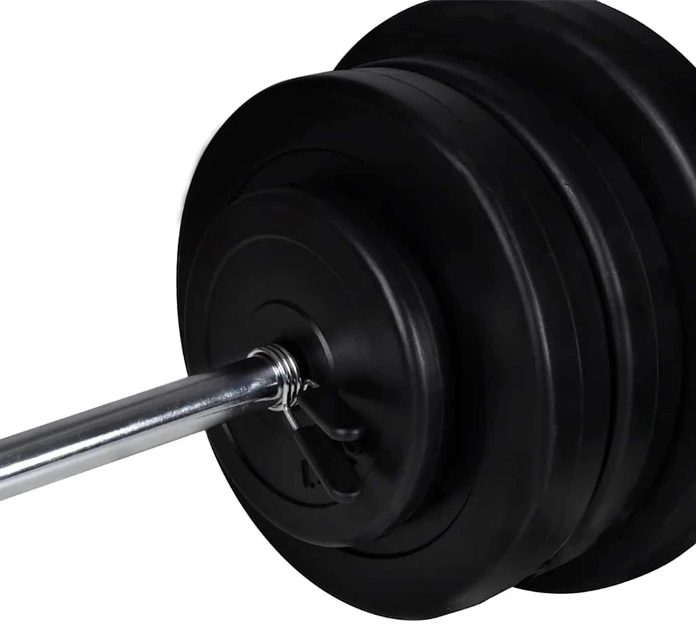 Treniruočių suoliukas su štanga ir hantelių rinkiniu, 60,5kg