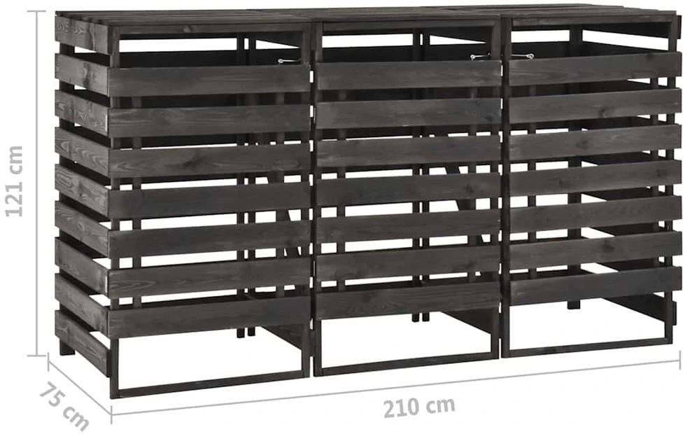 Triguba konteinerių pastogė, 210x75x121cm, pušies masyvas