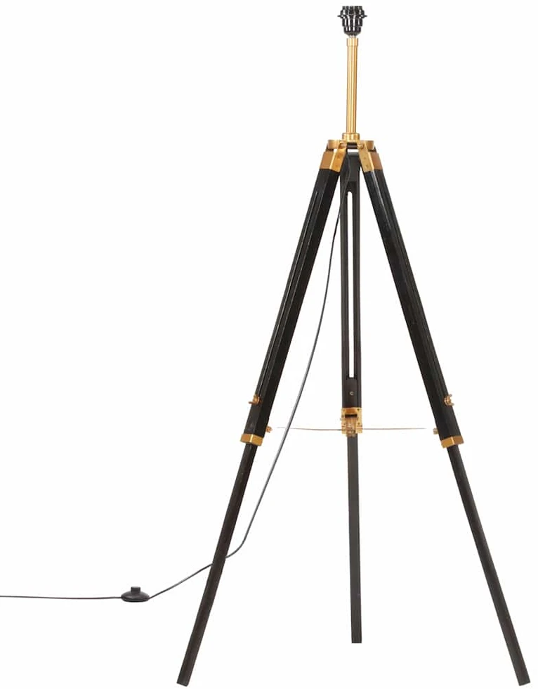 Pakabinamas šviestuvas Trikojis šviestuvas, juodas ir aukso, 141cm, tikmedžio masyvas