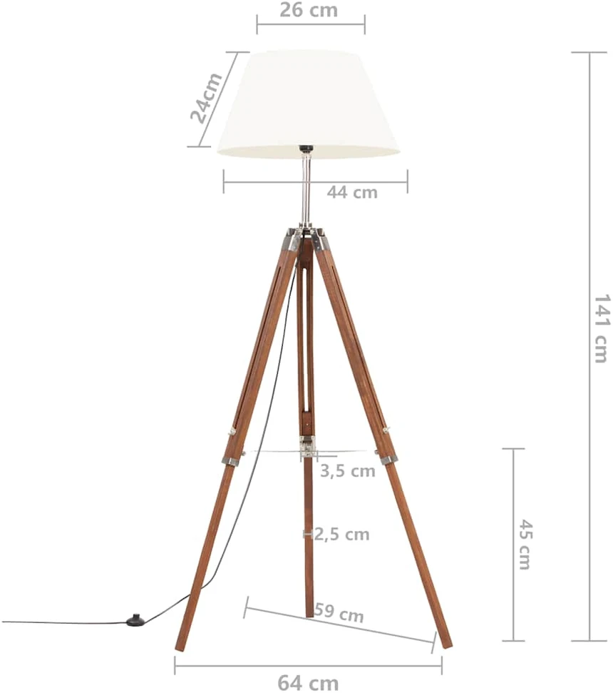 Pakabinamas šviestuvas Trikojis šviestuvas, rudas ir baltas, 141cm, tikmedžio masyvas