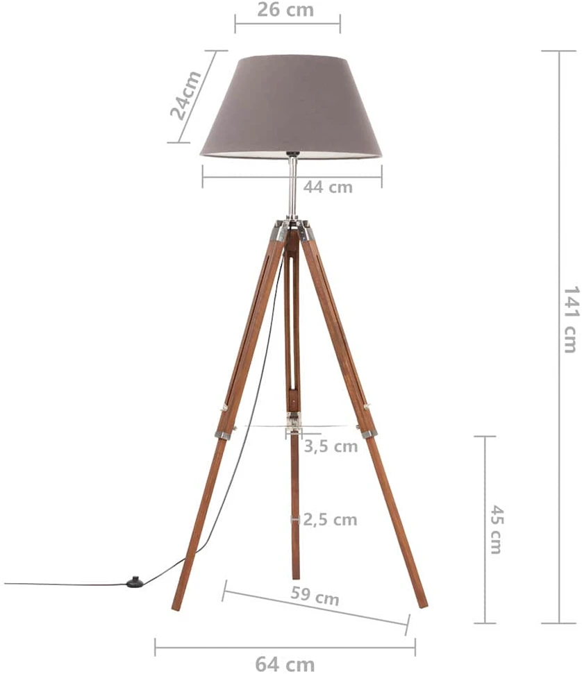 Pakabinamas šviestuvas Trikojis šviestuvas, rudas ir pilkas, 141cm, tikmedžio masyvas