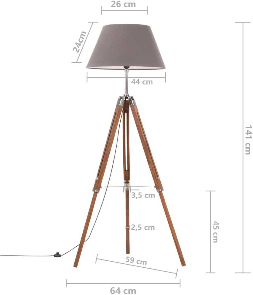 Pakabinamas šviestuvas Trikojis šviestuvas, rudas ir pilkas, 141cm, tikmedžio masyvas