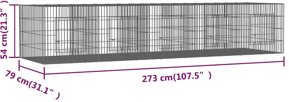 Triušių narvas, 5 segmentai, 273x79x54cm, galvanizuota geležis
