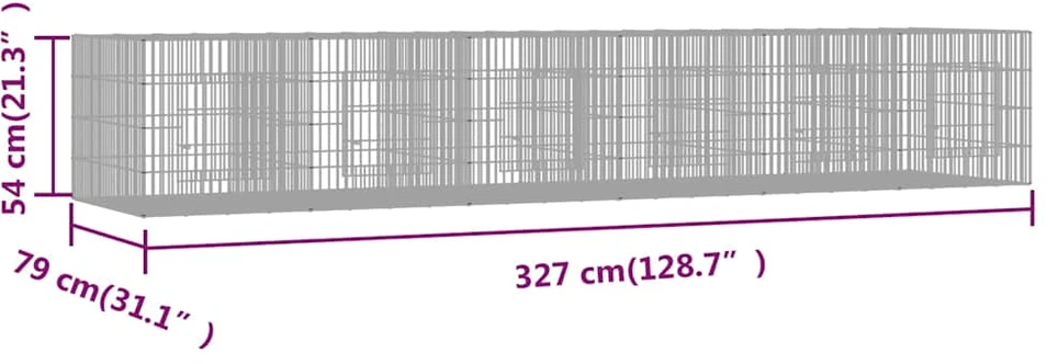 Triušių narvas, 6 segmentai, 327x79x54cm, galvanizuota geležis