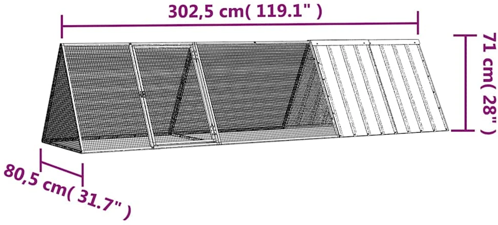 Triušių narvas, pilkas, 302,5x80,5x71cm, galvanizuotas plienas