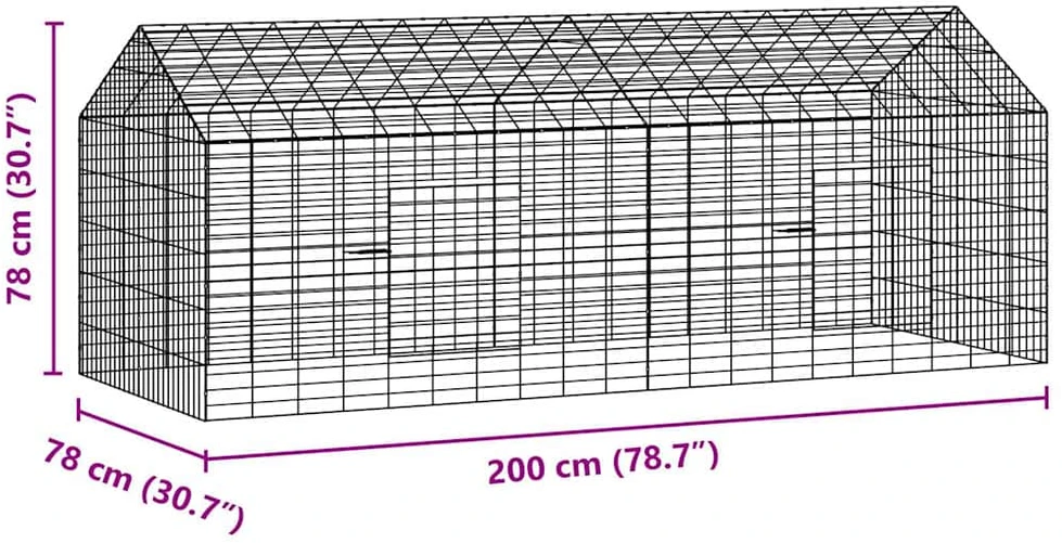 Triušių narvas Sidabro 200 x 78 x 78 cm Cinkuota plienas