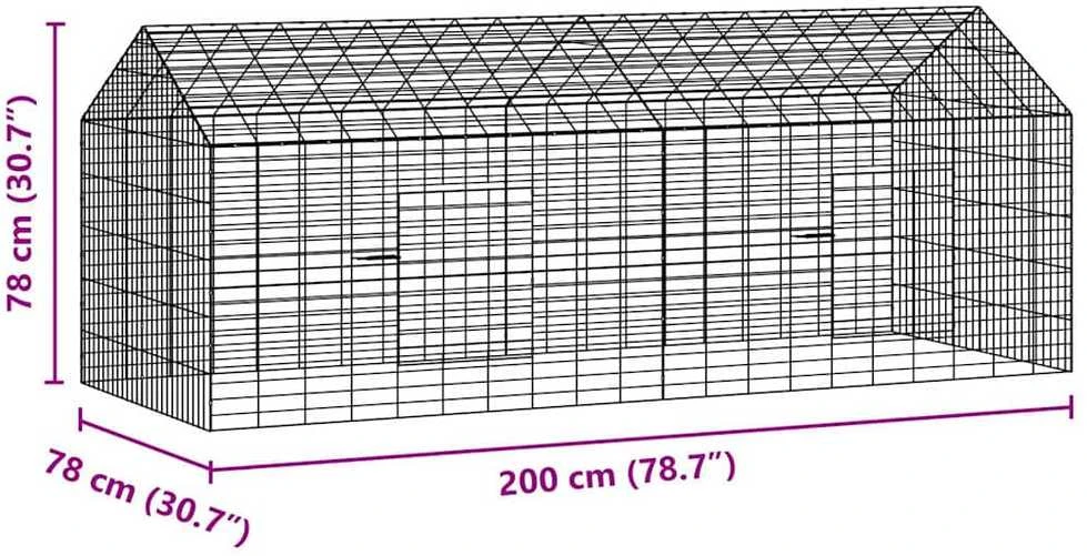 Triušių narvas Sidabro 200 x 78 x 78 cm Cinkuota plienas
