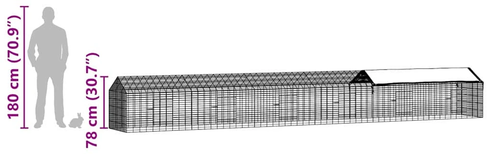 Triušių narvas Sidabro 600 x 78 x 78 cm Cinkuota plienas