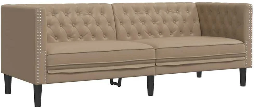 Trivietė chesterfield sofa, kapučino spalvos, dirbtinė oda
