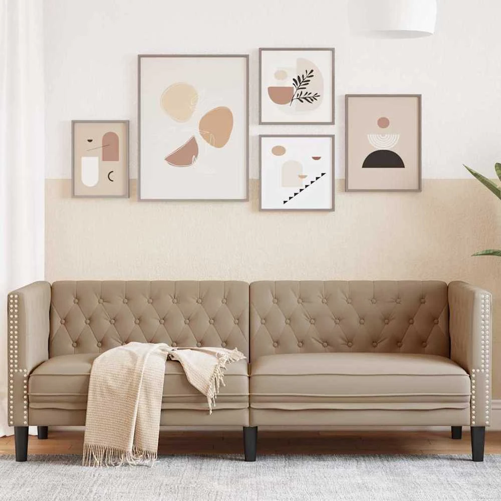 Trivietė chesterfield sofa, kapučino spalvos, dirbtinė oda