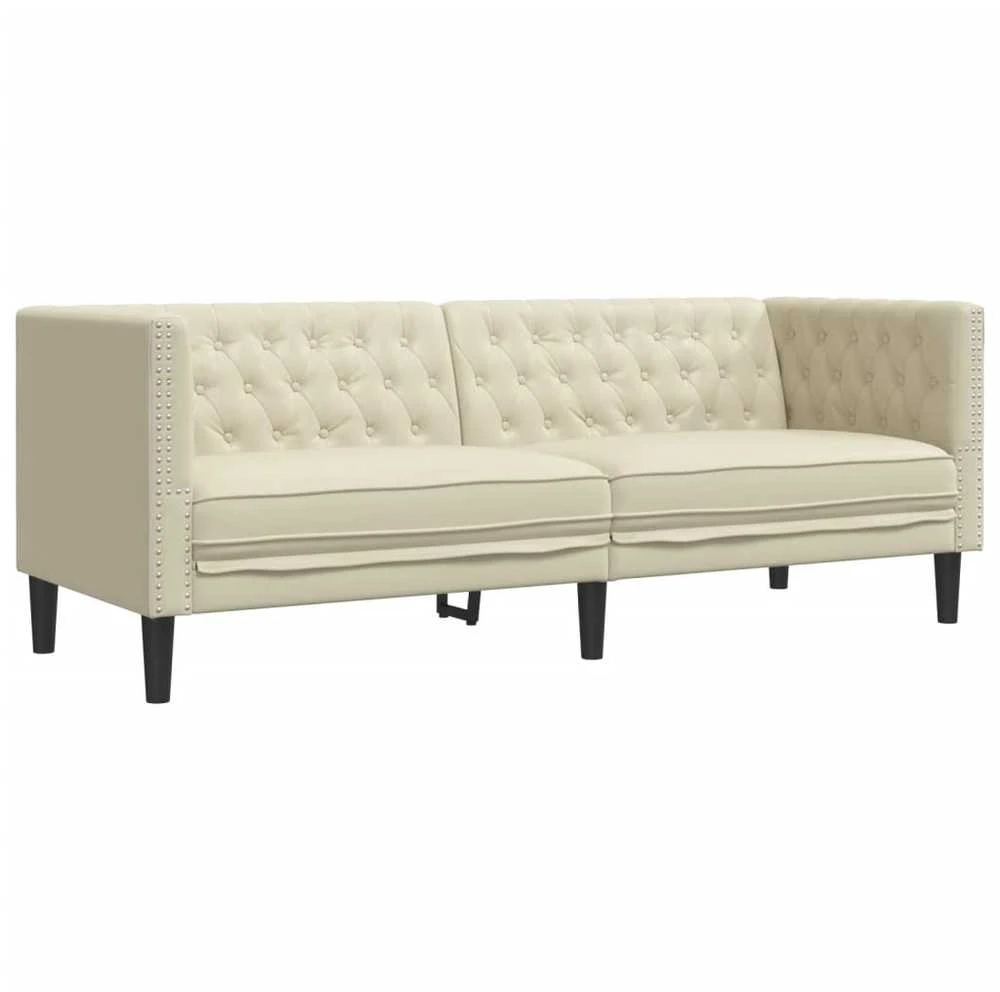 Trivietė chesterfield sofa, kreminės spalvos, dirbtinė oda