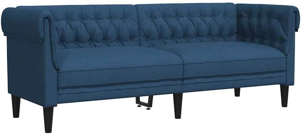 Trivietė chesterfield sofa, mėlynos spalvos, audinys