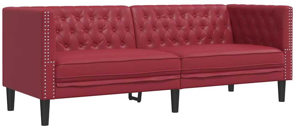 Trivietė chesterfield sofa, raudonojo vyno sp., dirbtinė oda