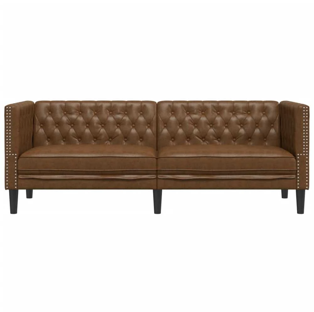 Trivietė chesterfield sofa, rudos spalvos, dirbtinė versta oda
