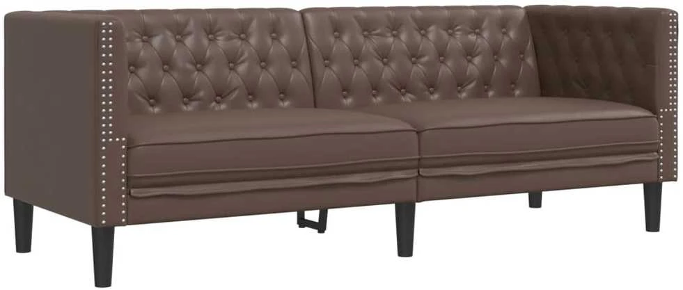 Trivietė chesterfield sofa, rudos spalvos, dirbtinė oda