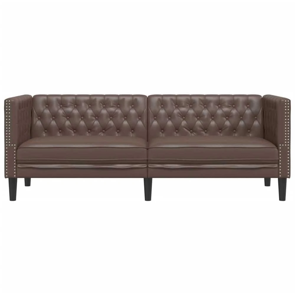Trivietė chesterfield sofa, rudos spalvos, dirbtinė oda