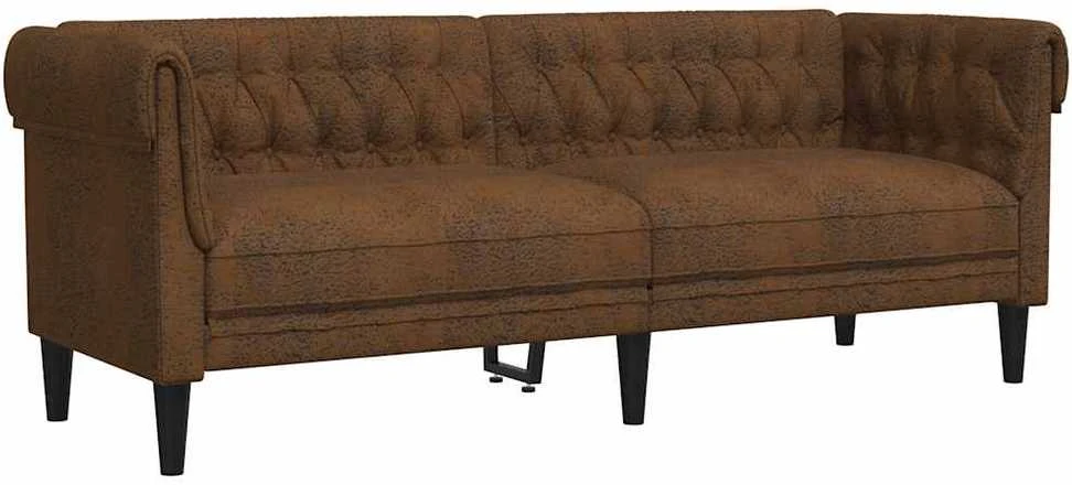 Trivietė chesterfield sofa, rudos spalvos, audinys