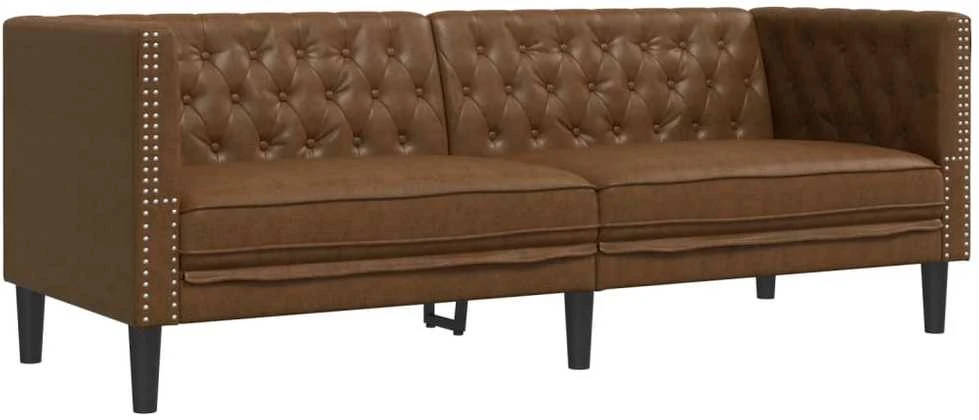 Trivietė chesterfield sofa, rudos spalvos, dirbtinė versta oda