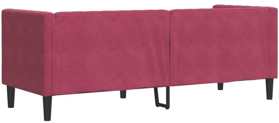 Trivietė chesterfield sofa su pagalvėlėmis, raudona, aksomas