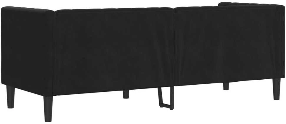 Trivietė chesterfield sofa su pagalvėlėmis, juoda, aksomas