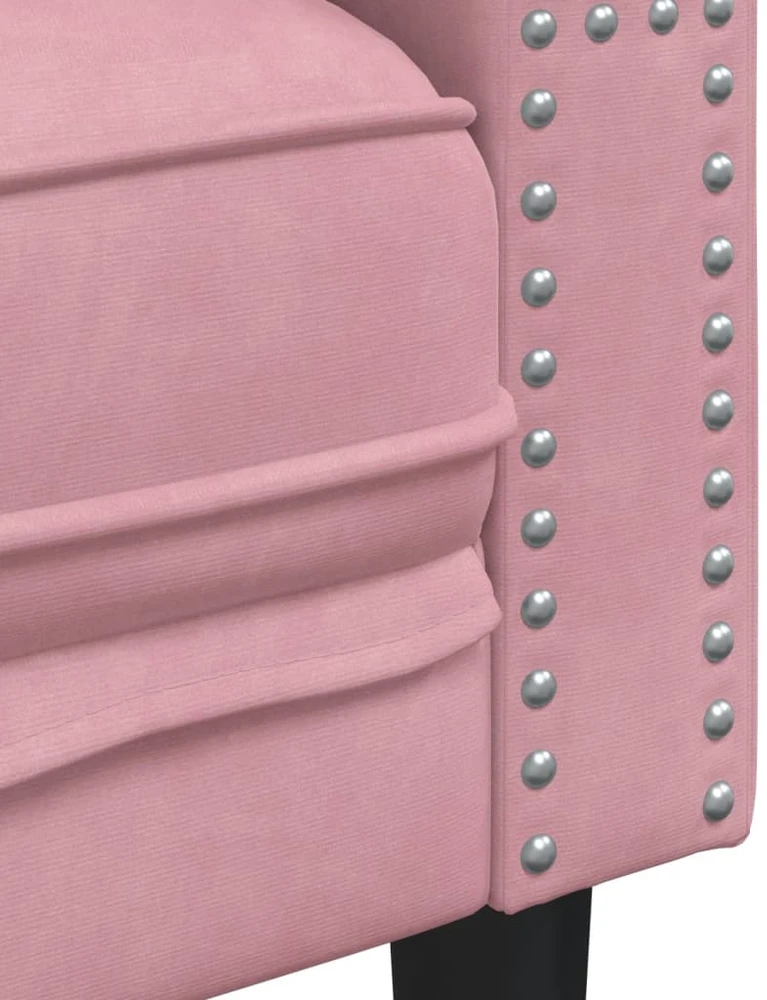 Trivietė chesterfield sofa su pagalvėlėmis, rožinė, aksomas