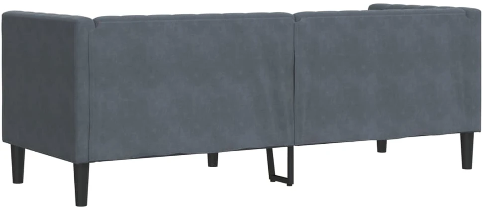 Trivietė chesterfield sofa su pagalvėlėmis, pilka, aksomas