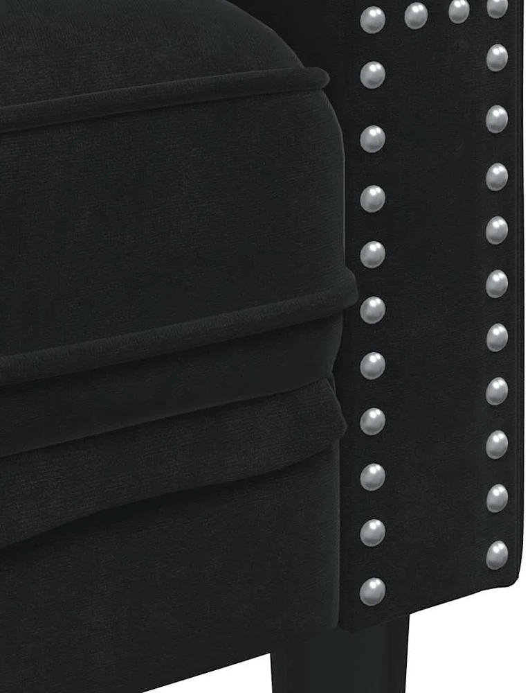 Trivietė chesterfield sofa su pagalvėlėmis, juoda, aksomas