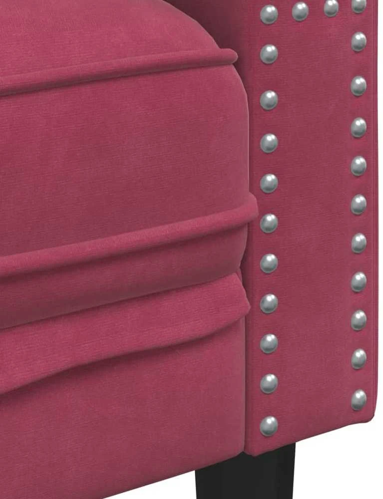 Trivietė chesterfield sofa su pagalvėlėmis, raudona, aksomas