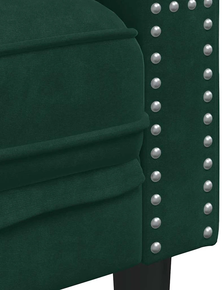 Trivietė chesterfield sofa su pagalvėlėmis, žalia, aksomas