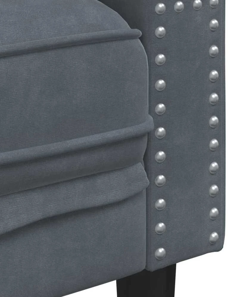 Trivietė chesterfield sofa su pagalvėlėmis, pilka, aksomas