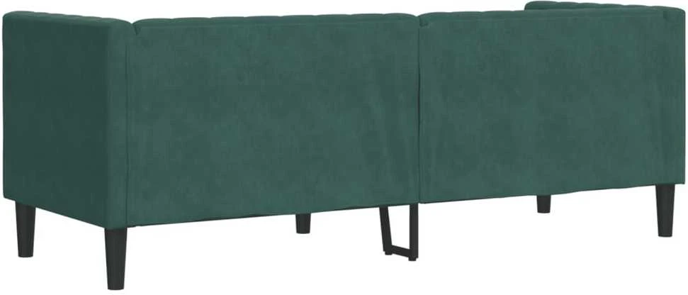 Trivietė chesterfield sofa su pagalvėlėmis, žalia, aksomas