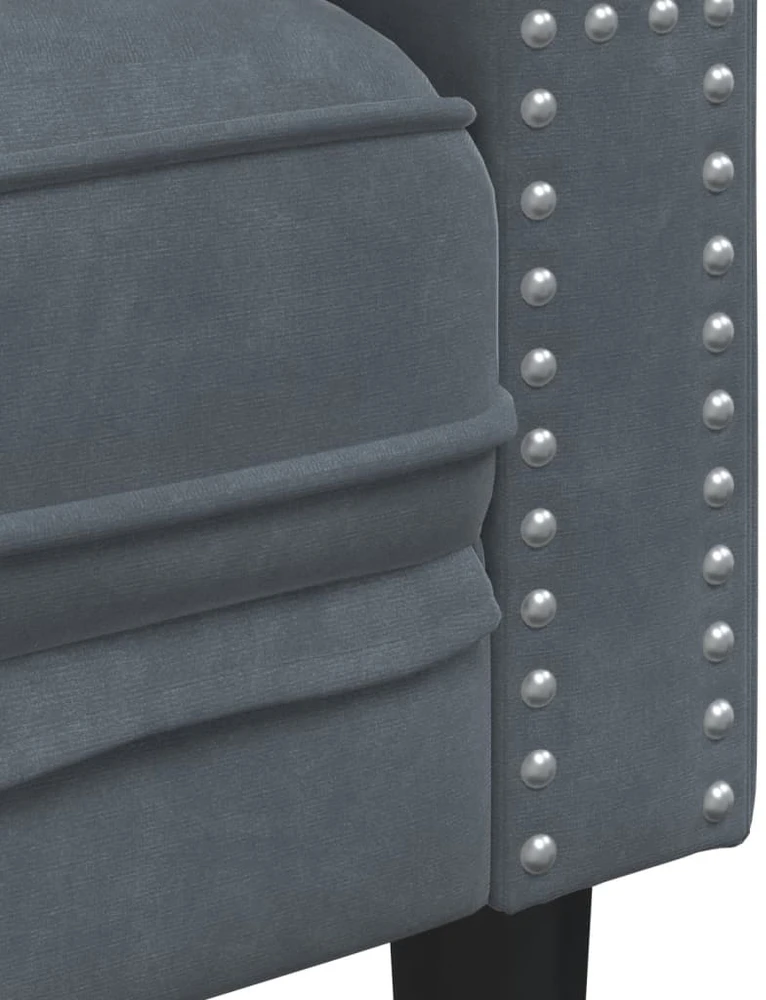 Trivietė chesterfield sofa su pagalvėlėmis, pilka, aksomas