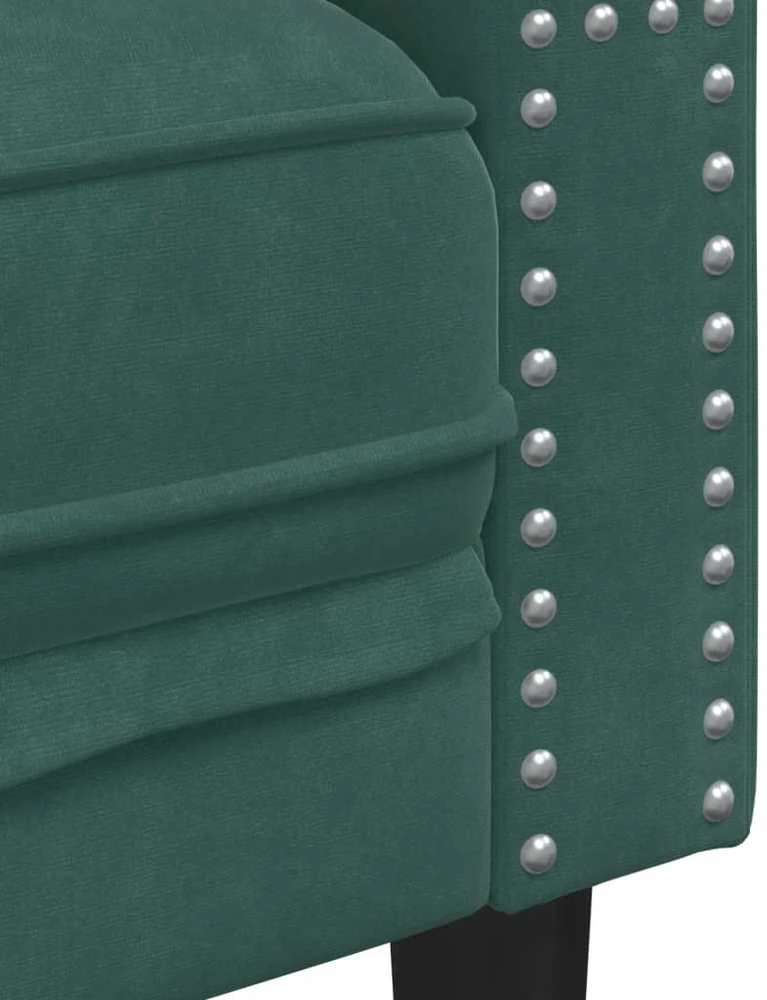 Trivietė chesterfield sofa su pagalvėlėmis, žalia, aksomas