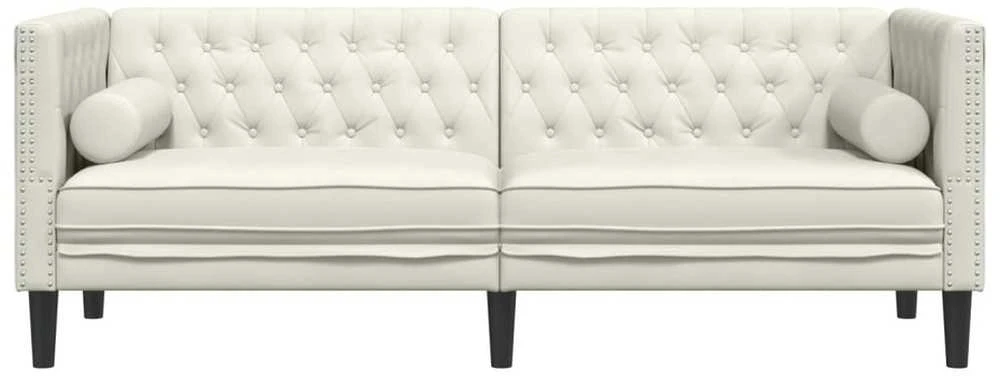 Trivietė chesterfield sofa su pagalvėlėmis, kreminė, aksomas