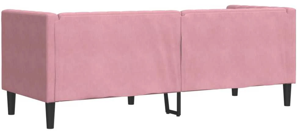 Trivietė chesterfield sofa su pagalvėlėmis, rožinė, aksomas