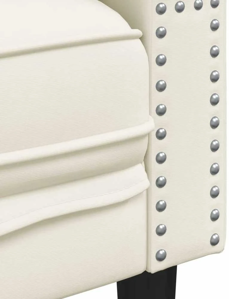 Trivietė chesterfield sofa su pagalvėlėmis, kreminė, aksomas