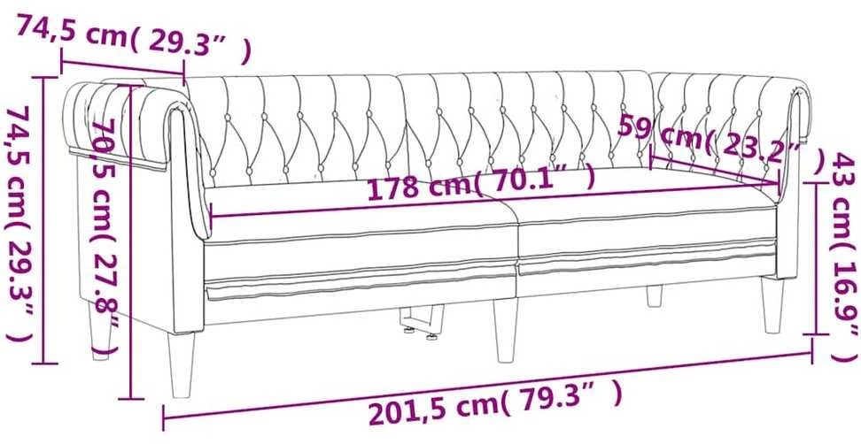 Trivietė chesterfield sofa, tamsiai rudos spalvos, audinys