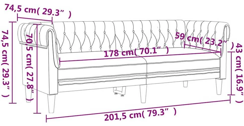 Trivietė chesterfield sofa, tamsiai žalios spalvos, audinys