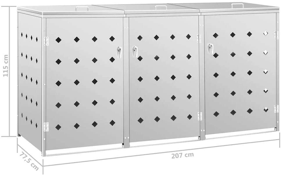 Trivietė konteinerių su ratukais pastogė, 240l, plienas
